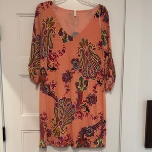 Pinkblush Coral Paisley V-Neck Tunic